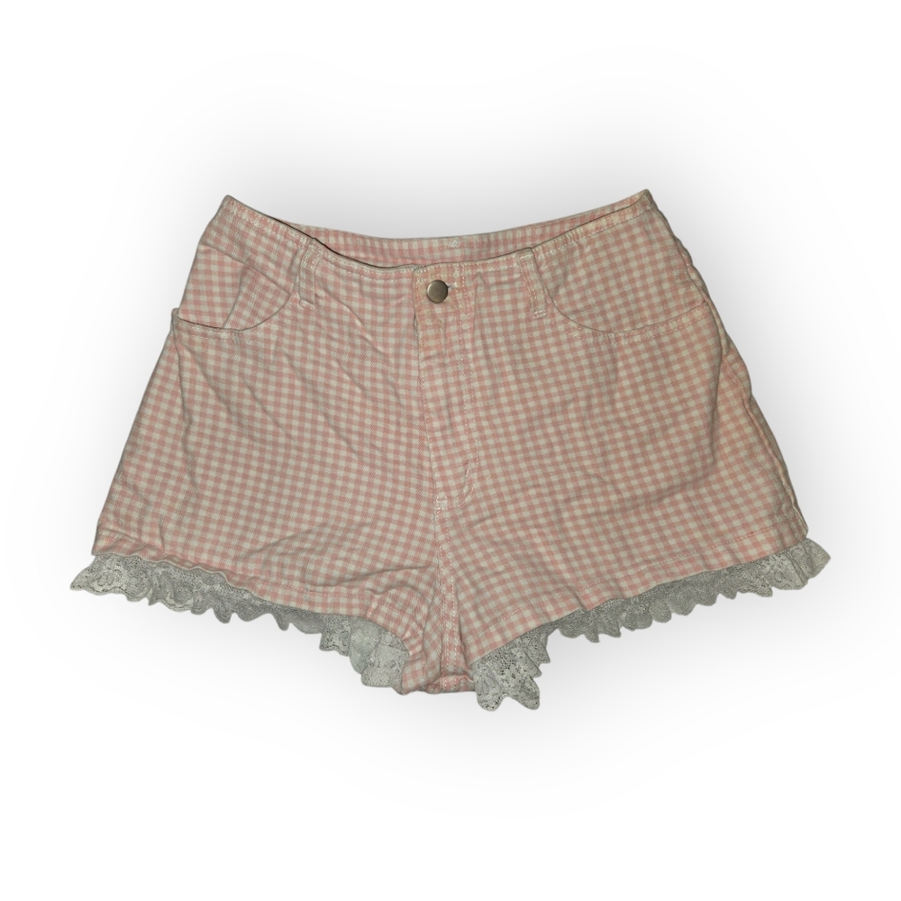 Pink Checkered Lace Hem Short Shorts by Enchante in Size 11
